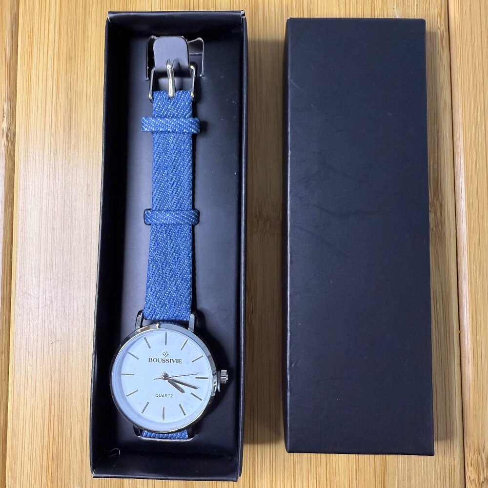 Boussivie Denim Strap Minimalist Watch New In Box, 32mm